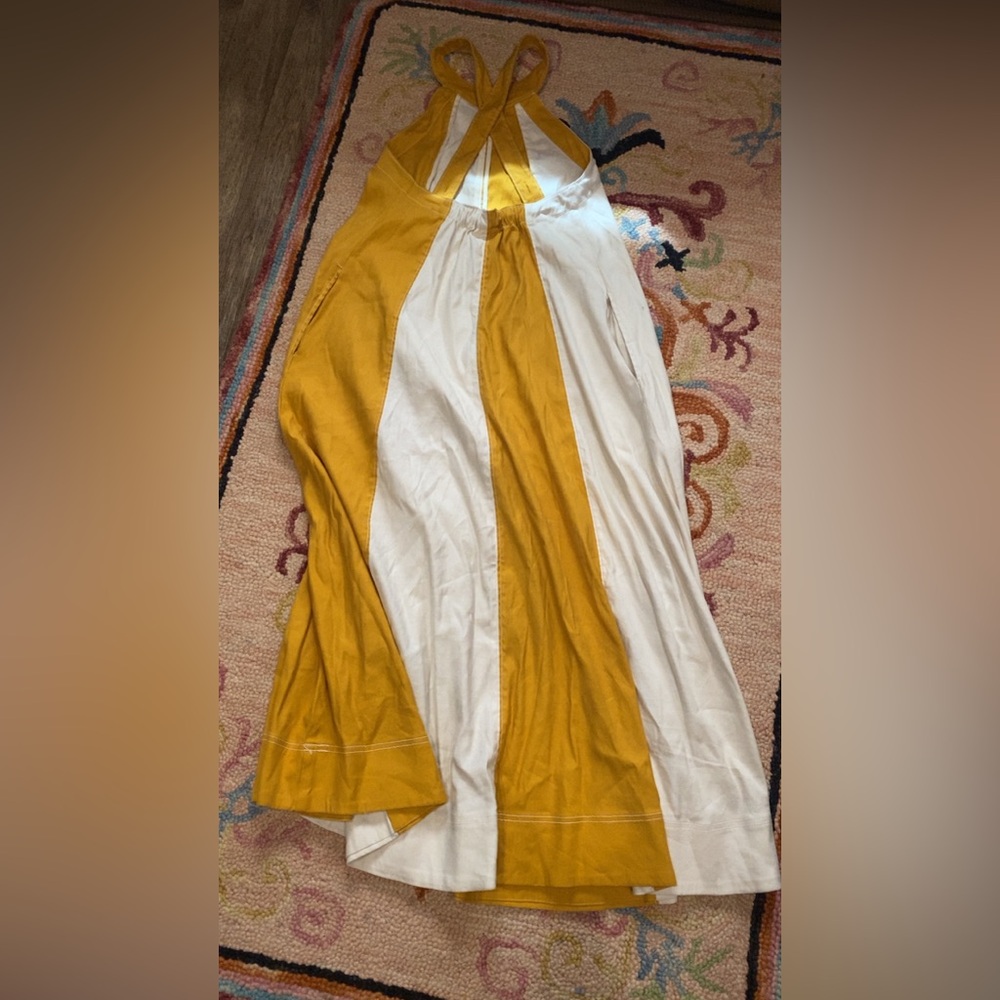 Anthropologie Mustard Yellow and Cream Striped Maxi Dress - Picture 6 of 8
